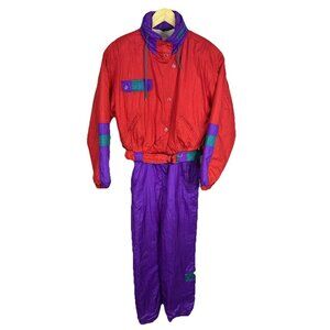 VTG 80s 90s Fera Skiwear Womens One Piece Ski Suit Ladies Sz 10 Colorblock PInk